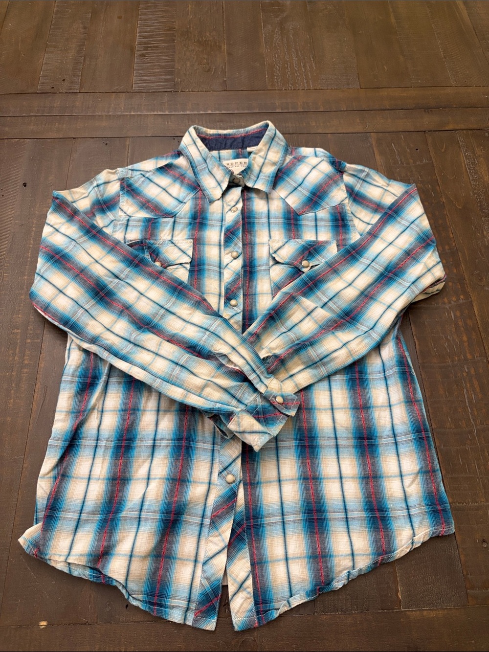 Girls Blue Plaid Roper Button-Up Shirt - Brand: None